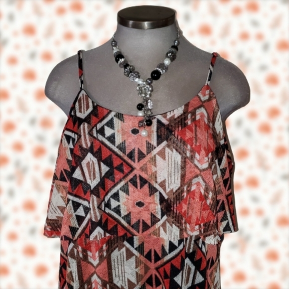 TIE BACK ☆ TRIBAL PRINT FLOUNCE RUFFLE BUST ☆ MAXI~DRESS ☆ NWT - Picture 3 of 10